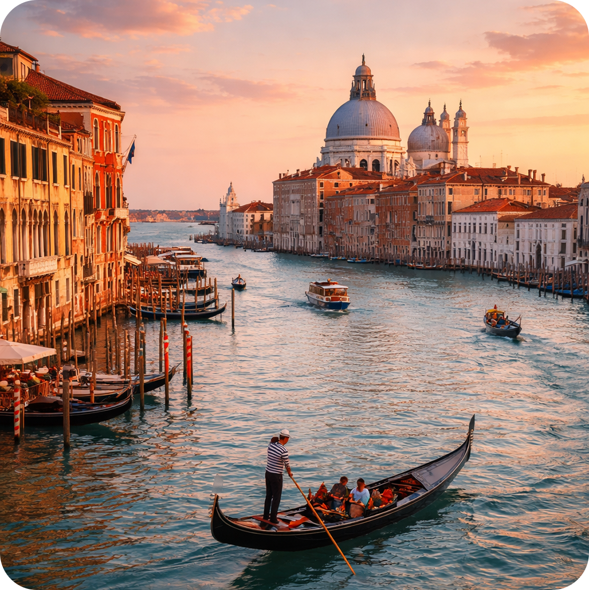 Kanał w Wenecji i panorama miasta we Włoszech